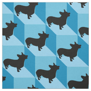 Corgi på blåttkuber tyg