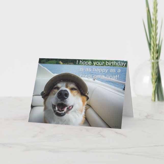Corgi på ett båtfödelsedagskort kort (Framsida)