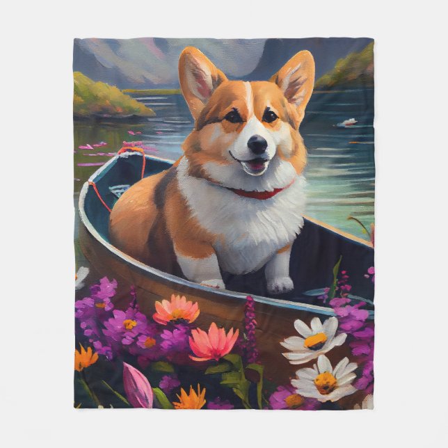 Corgi på paddel: Ett naturskönt äventyr Fleecefilt (Framsidan)