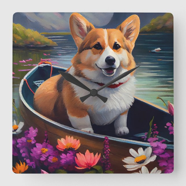 Corgi på paddel: Ett naturskönt äventyr Fyrkantig Klocka (Framsida)