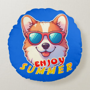 Corgi på sommaren rund kudde