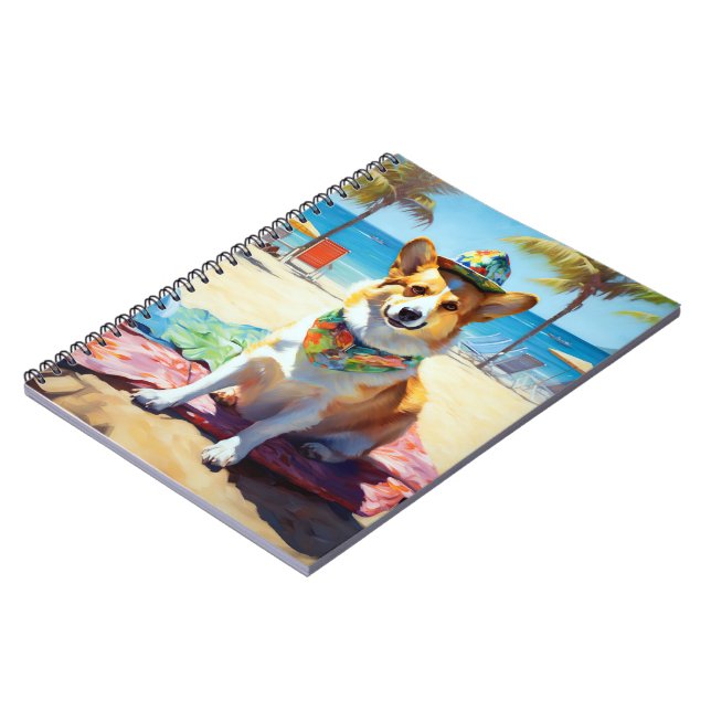 Corgi på strand, sommarpresent för hundälskare  anteckningsbok (Vänstra Sidan)