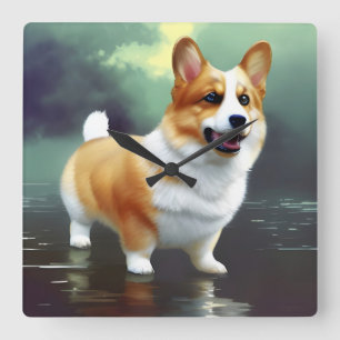 Corgi på vatten fyrkantig klocka