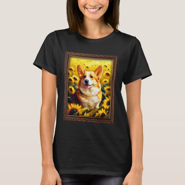Corgi Painting Sunflower Flower Mom Women Floral   T Shirt (Framsida)