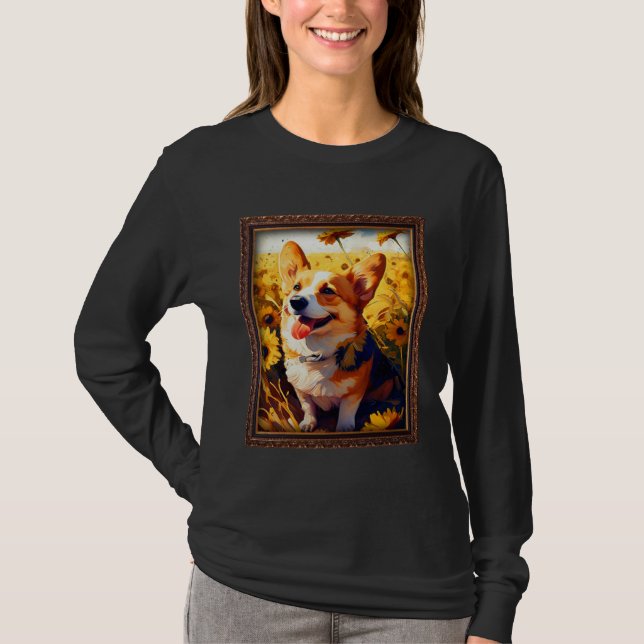 Corgi Painting Sunflower Flower Mom Women Floral   T Shirt (Framsida)
