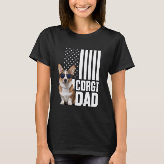 Corgi Pappa Funny Cute Hund Pet Owner American Fla T Shirt