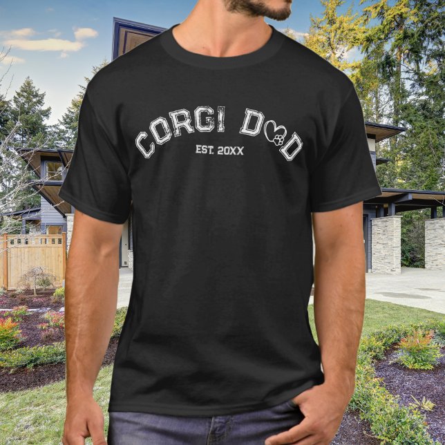 Corgi Pappa Hjärta Tass Distressed Vit T Shirt (Skapare uppladdad)