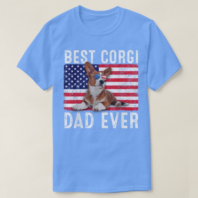 Corgi Pappa USA Amerikanska Flagga Corgi Hund älsk T Shirt (Design framsida)