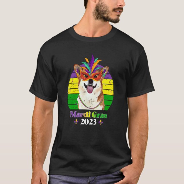 Corgi Party Hund Mardi Gras 2023 T Shirt (Framsida)