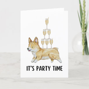 Corgi Party Time Watercolor Tack Kort