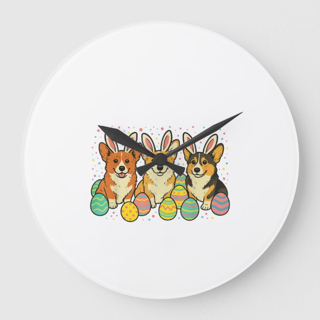 Corgi påsk T-Shirt_1 Stor Klocka (Framsida)