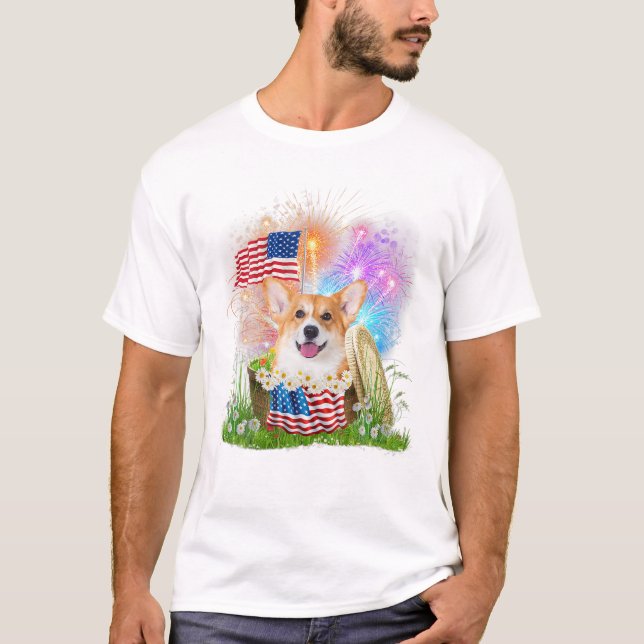 Corgi Patriotic American T Shirt (Framsida)