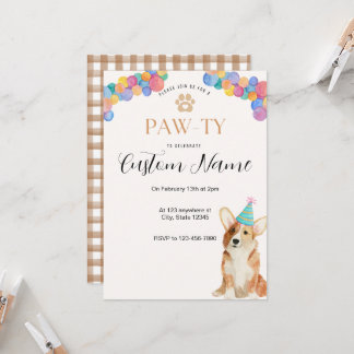 Corgi Paw-ty födelsedagsinbjudan Inbjudningar