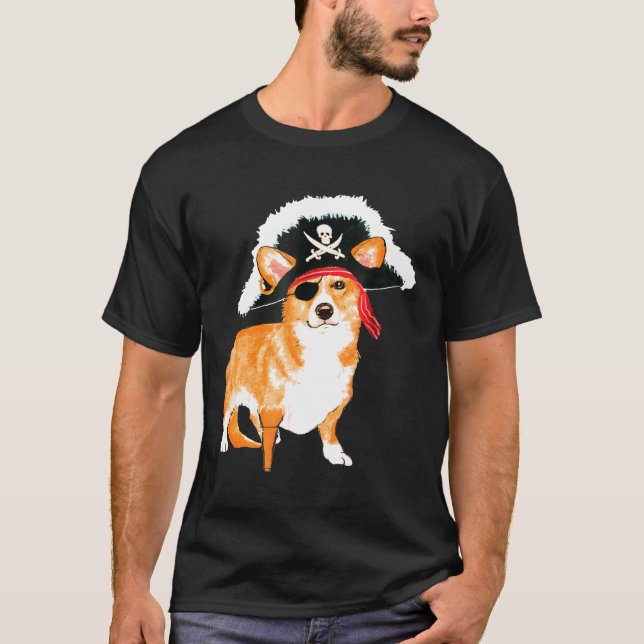 Corgi Pirat Halloween Hund Costume T Shirt (Framsida)