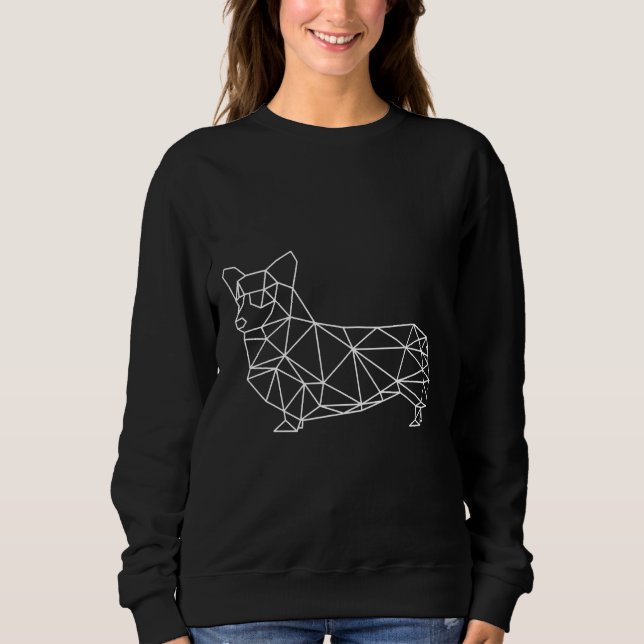 Corgi Polygon Minimalist Grid T Shirt (Framsida)