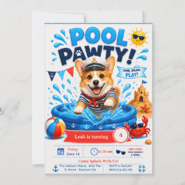 Corgi Pool Party Födelsedag - Marin Kapten Inbjudningar