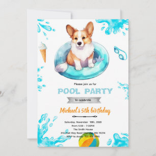 Corgi poolparty inbjudan