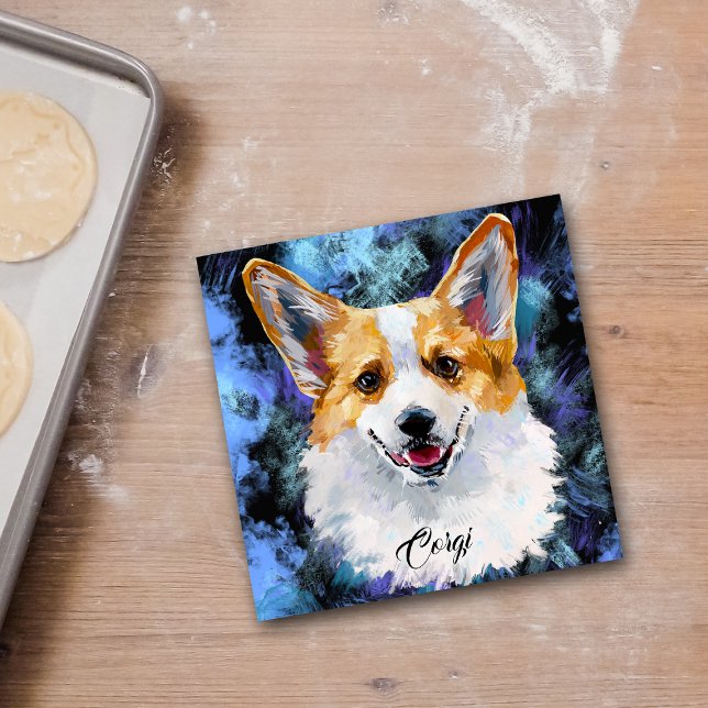 Corgi Porträtt på Abstraktens bakgrund Kakelplatta (Skapare uppladdad)