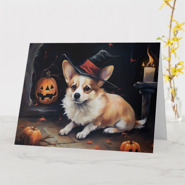 Corgi Pumpakvarnar Halloween Skräckinjagande Kort (Gul blomma)