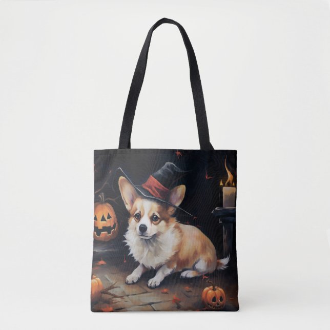 Corgi Pumpakvarnar Halloween Skräckinjagande Tygkasse (Framsida)