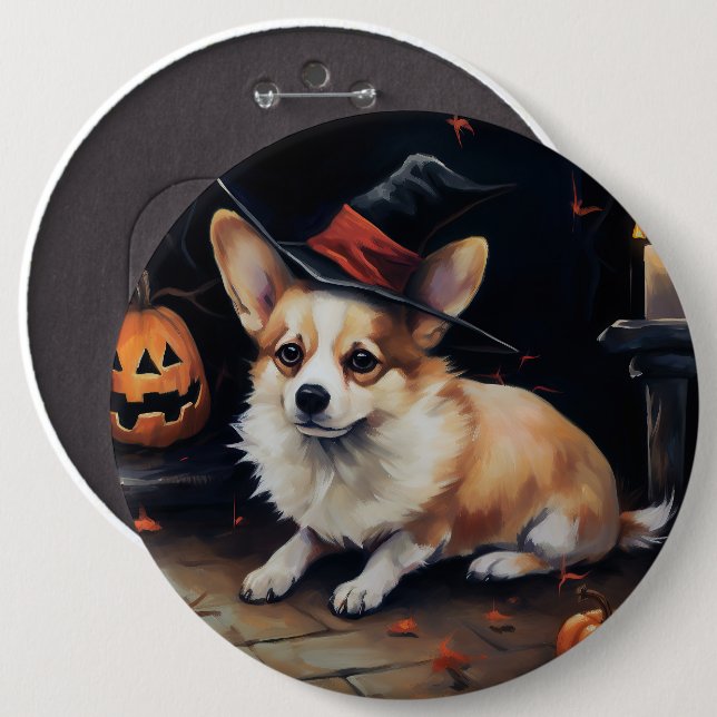 Corgi Pumpkins Halloween Scary Knapp (Framsida & baksida)