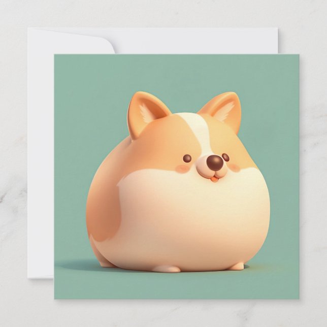 Corgi Puppy Art with Cute Chubby 3D Clay Flat Card (Framsida)