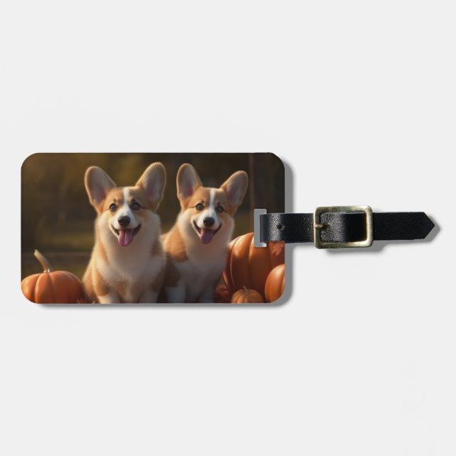Corgi Puppy Autumn Delight Pumpkin Bagagebricka (Horisontell Framsida)