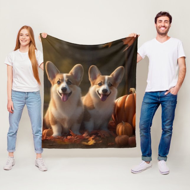 Corgi Puppy Autumn Delight Pumpkin Fleecefilt (På plats)