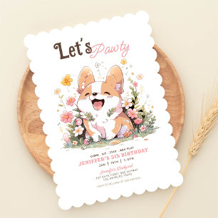 Corgi Puppy Birthday-inbjudan Cute-Hund-Thned Inbjudningar