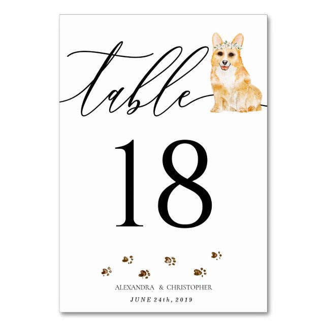 Corgi puppy Bröllop Calligraphy Namnteckning Bordsnummer (Framsidan)