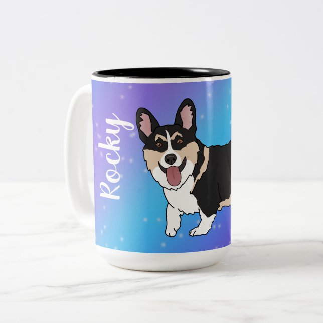 Corgi Puppy Galaxy Två-Tonad Mugg (Framsida vänster)
