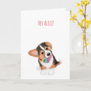 Corgi puppy hej där regnbåge, personlig kort