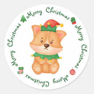 Corgi Puppy Hund Cute Elf Festive God jul Runt Klistermärke