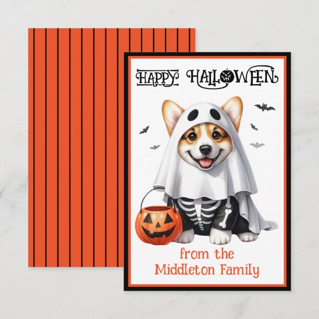 Corgi Puppy Hund Happy halloween Anteckningskort (Fram/baksida)