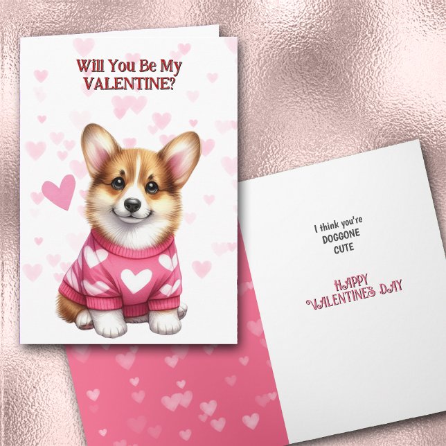 Corgi Puppy Hund i Sweater Valentine Helgkort (Skapare uppladdad)