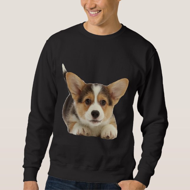 Corgi Puppy Hund Lång Ärmad Tröja (Framsida)