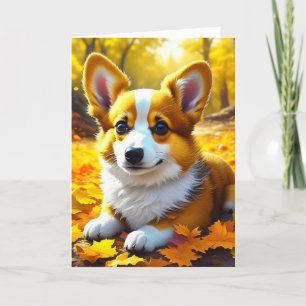 Corgi Puppy Hund spelar i Höst löv Kort