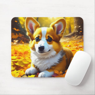 Corgi Puppy Hund spelar i Höst löv Musmatta