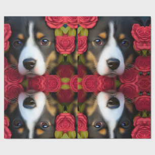 Corgi Puppy i röd ros Tissue Paper Presentpapper