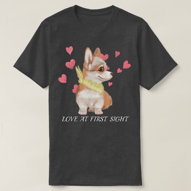 Corgi Puppy Kärlek vid 1:a synskadade vattenfärghj T Shirt (Design framsida)