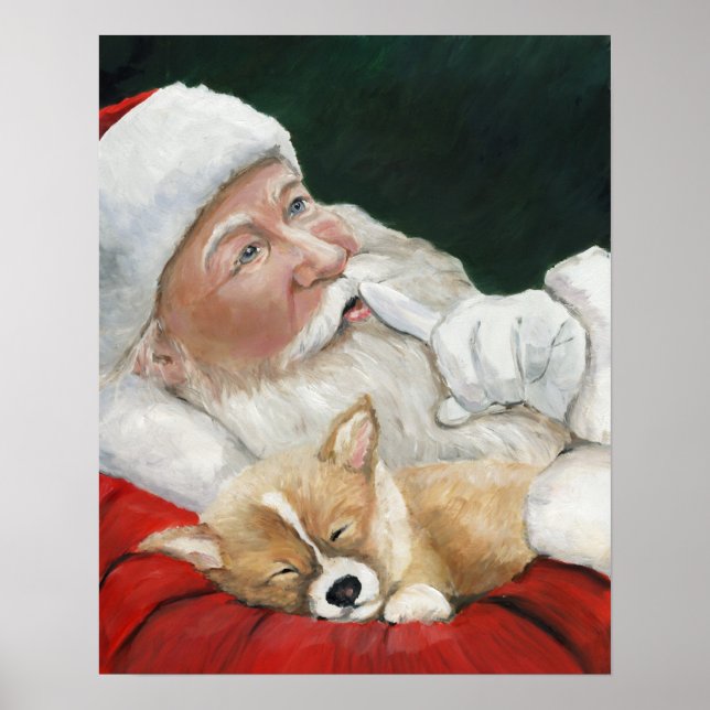 Corgi Puppy och Santa Hund Art Print Poster (Framsidan)