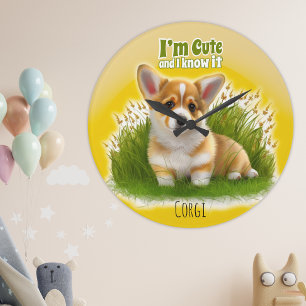 Corgi puppy på gräset   Jag är söt husdjur Stor Klocka