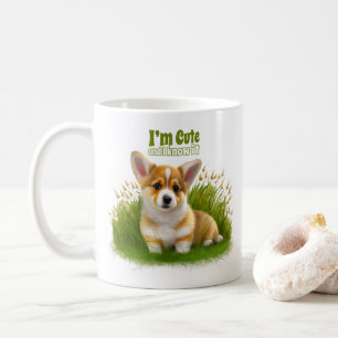 Corgi puppy på gräset   Söt husdjur Kaffemugg