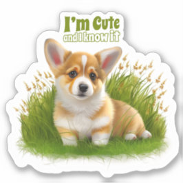 Corgi puppy på gräset | Söt husdjur Klistermärken