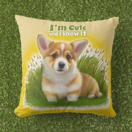 Corgi puppy på gräset | Söt husdjur Kudde