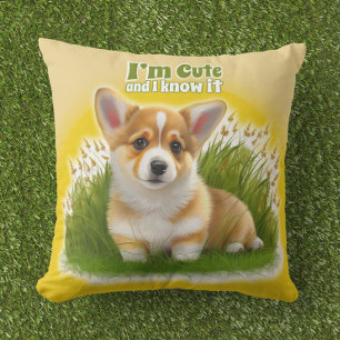 Corgi puppy på gräset   Söt husdjur Kudde