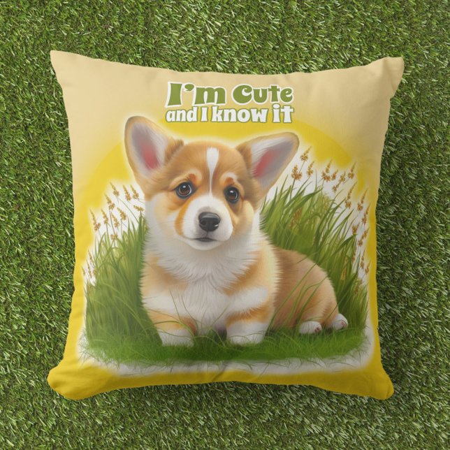 Corgi puppy på gräset | Söt husdjur Kudde (Skapare uppladdad)