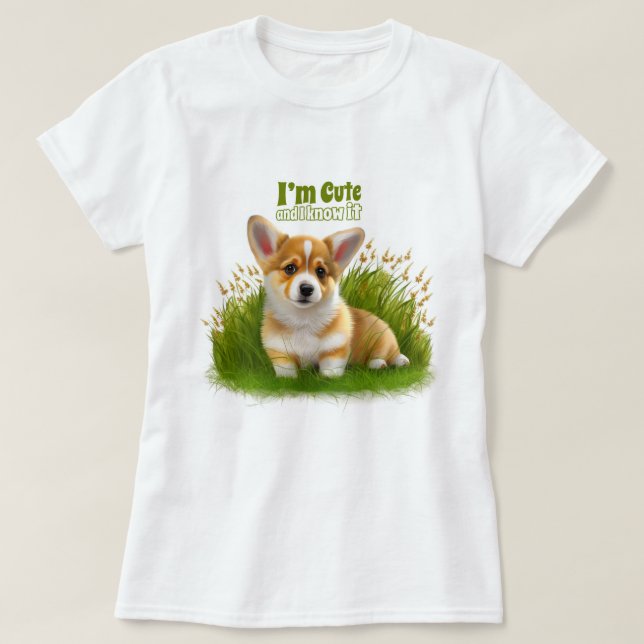 Corgi puppy på gräset | Söt husdjur T Shirt (Design framsida)