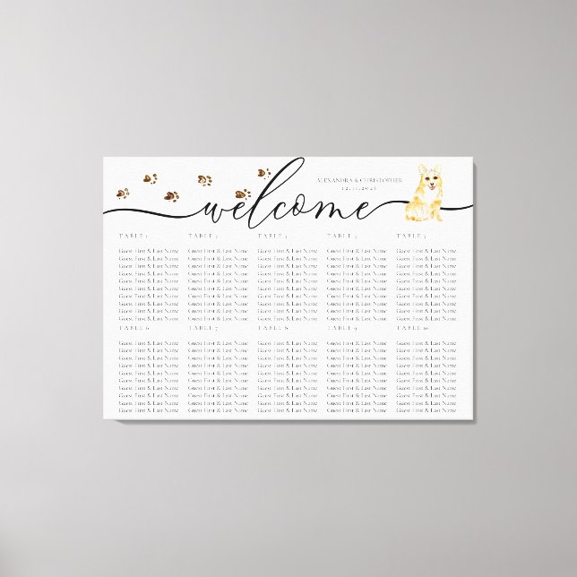 Corgi puppy Welcome Seating Bordsnummer Canvastryck (Framsida)