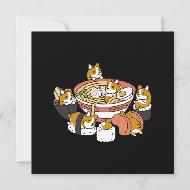 Corgi Ramen Sushi Tack Kort (Framsida)